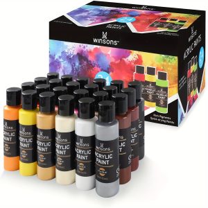 24 colors oz/59ml Winsons 24-Color Acrylic Paint Set,  Non-Toxic, Rich Pigments for Canvas, Ceramic, Wood, and Cloth Painting