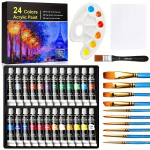 24 Kinds Of Rich Paint Colors, High-quality Acrylic Paint Set, Equipped With 11 Art Brushes, Palette And Color Palette, Suitable For Amateur Painters And Artists Quick-drying Paint, Very Suitable For Canvas, Wood And Rock Ceramic Painting