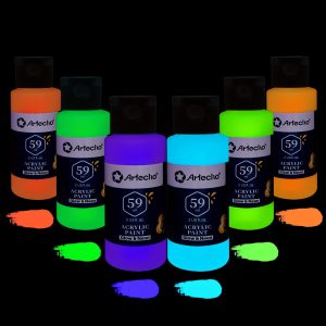 Glow In The Dark Acrylic Paint Set For Art Painting, Decorate, 6 Neon And Glow In The Dark Colors 2-in-1 2 Ounce/59ml Acrylic Paint Supplies For Wood, Fabric, Crafts, Canvas, Leather&Stone